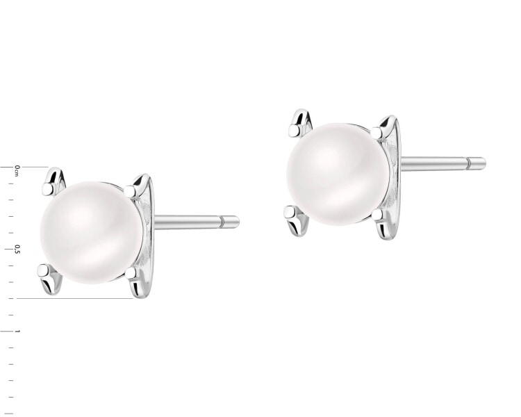 Rhodium Plated Silver Earrings with Pearl