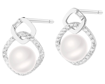 Rhodium Plated Silver Earrings with Pearl