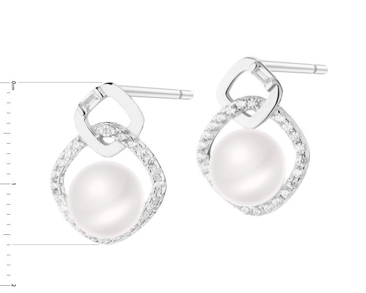 Rhodium Plated Silver Earrings with Pearl