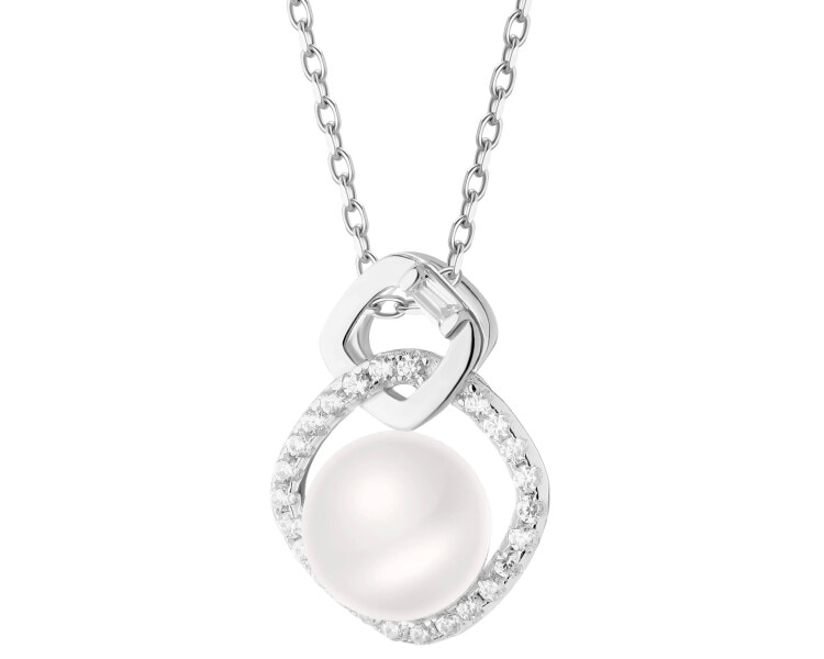 Rhodium Plated Silver Pendant with Pearl