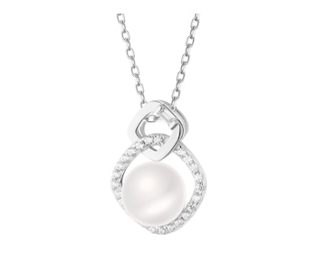 Rhodium Plated Silver Pendant with Pearl