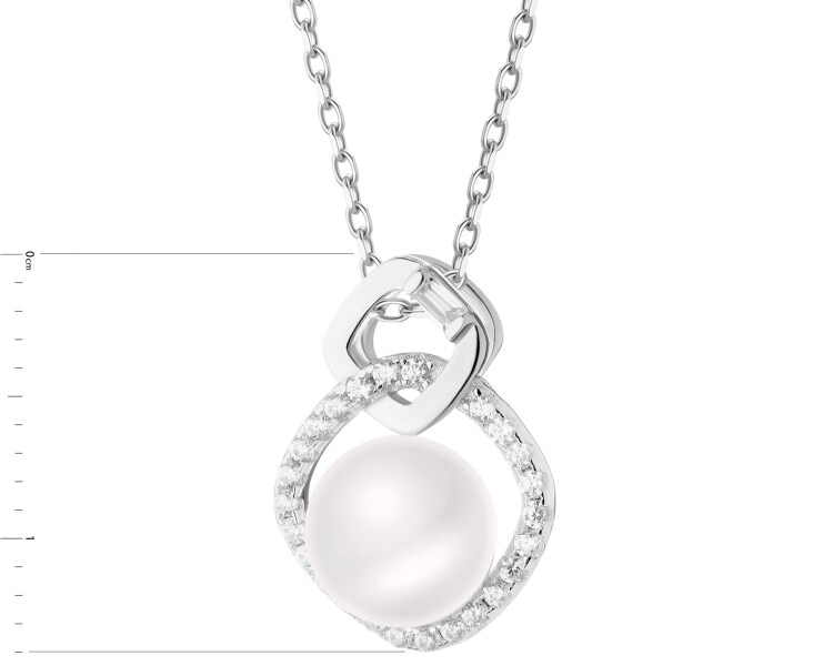 Rhodium Plated Silver Pendant with Pearl