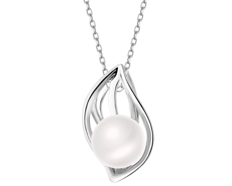 Rhodium Plated Silver Pendant with Pearl