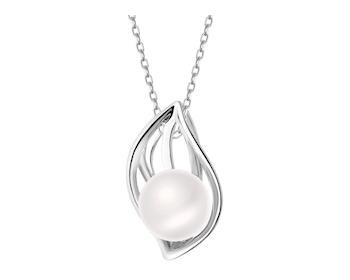 Rhodium Plated Silver Pendant with Pearl