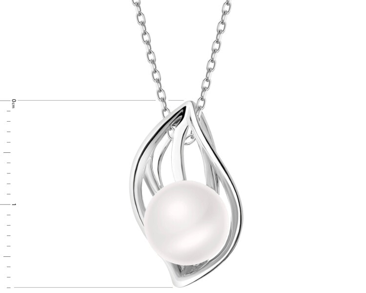 Rhodium Plated Silver Pendant with Pearl