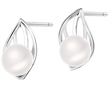 Rhodium Plated Silver Earrings with Pearl