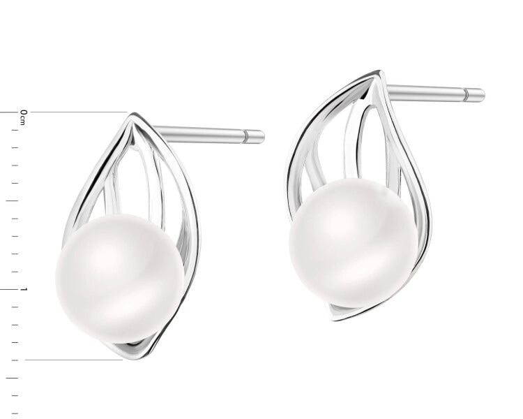 Rhodium Plated Silver Earrings with Pearl