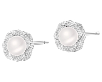 Rhodium Plated Silver Earrings with Pearl