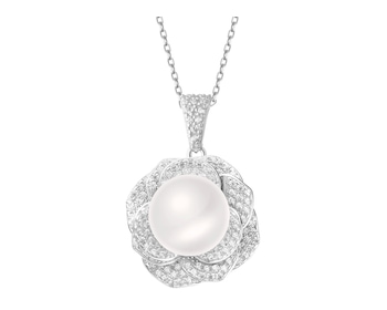 Rhodium Plated Silver Pendant with Pearl