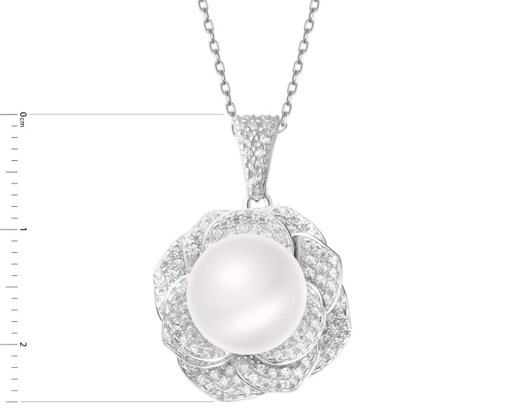 Rhodium Plated Silver Pendant with Pearl