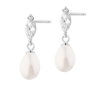 Rhodium Plated Silver Dangling Earring with Pearl