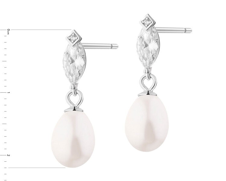 Rhodium Plated Silver Dangling Earring with Pearl