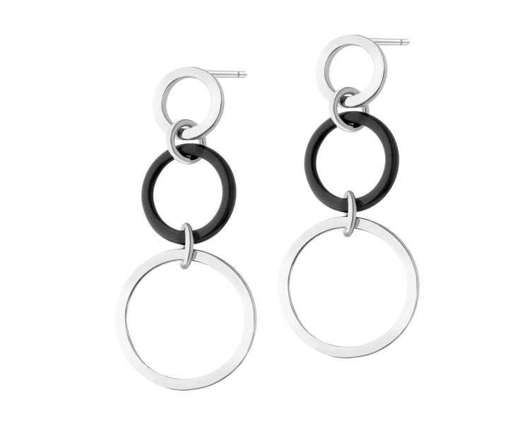 Rhodium Plated Silver Dangling Earring with Glass