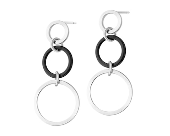 Rhodium Plated Silver Dangling Earring with Glass