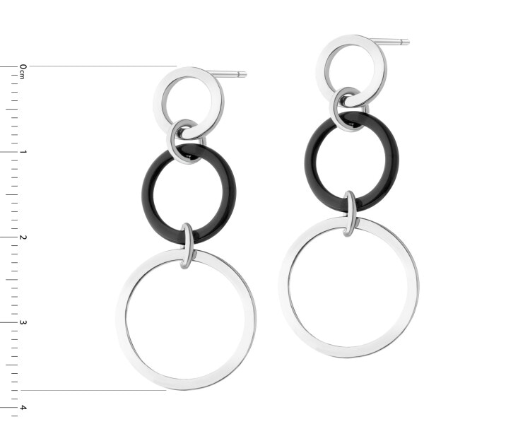 Rhodium Plated Silver Dangling Earring with Glass