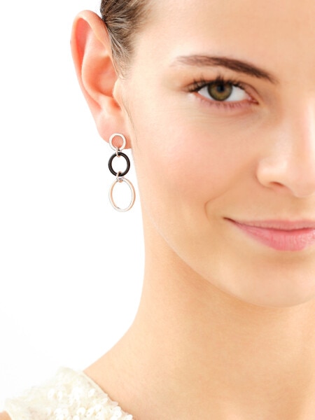 Rhodium Plated Silver Dangling Earring with Glass