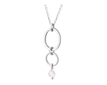 Rhodium Plated Silver Necklace with Pearl