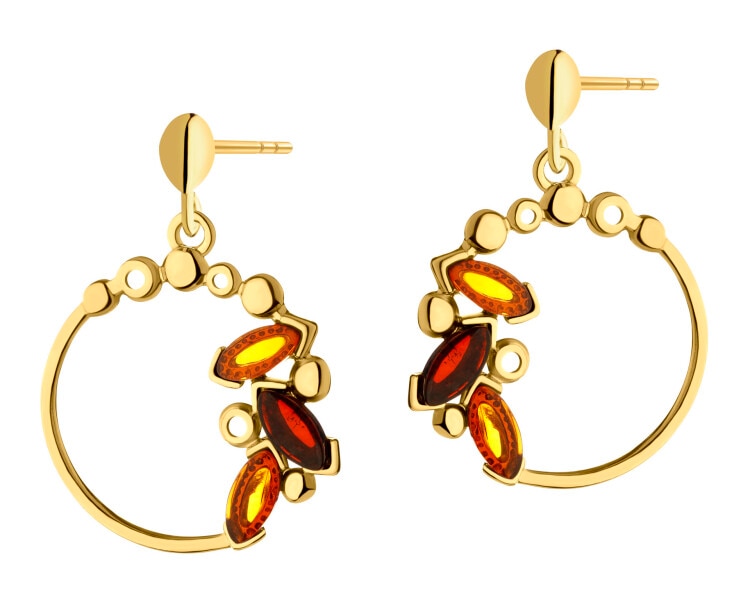 Gold-Plated Silver Dangling Earring with Amber