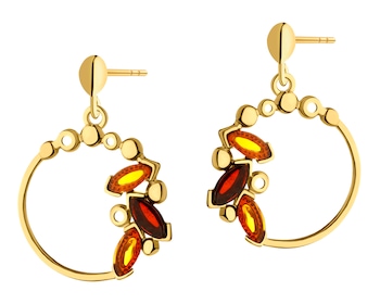 Gold-Plated Silver Dangling Earring with Amber