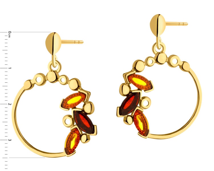 Gold-Plated Silver Dangling Earring with Amber