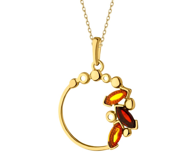 Gold-Plated Silver Pendant with Amber