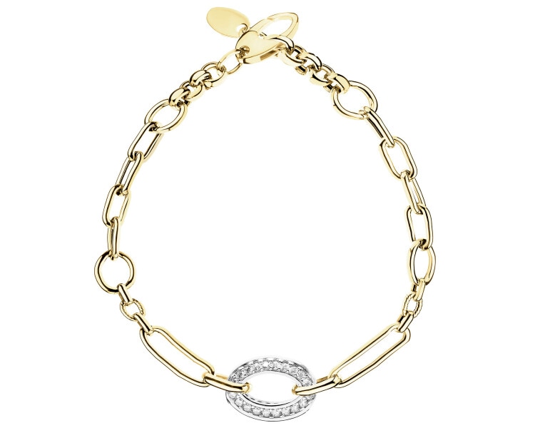 14 K Rhodium-Plated Yellow Gold Bracelet with Cubic Zirconia