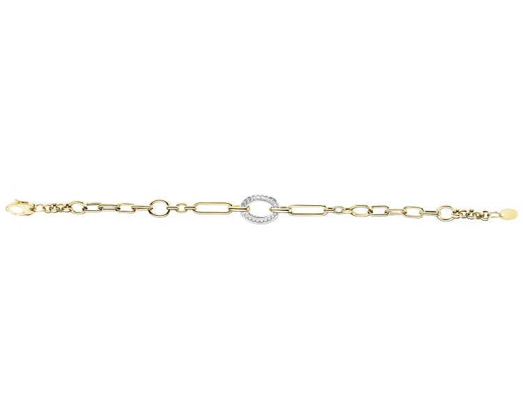 14 K Rhodium-Plated Yellow Gold Bracelet with Cubic Zirconia