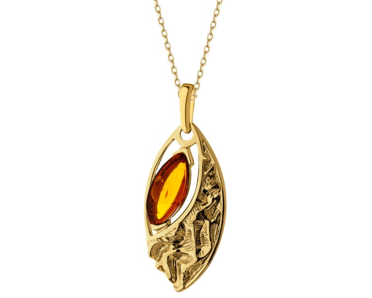 Gold-Plated Silver Pendant with Amber