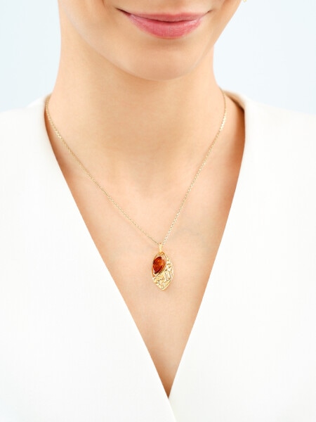 Gold-Plated Silver Pendant with Amber