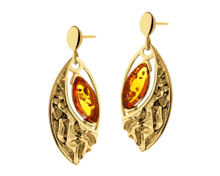 Gold-Plated Silver Dangling Earring with Amber