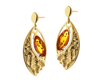 Gold-Plated Silver Dangling Earring with Amber