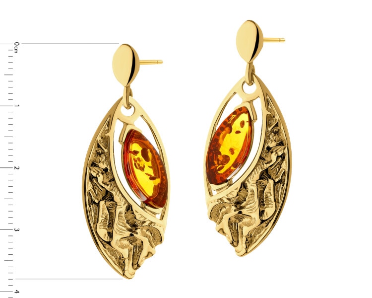 Gold-Plated Silver Dangling Earring with Amber