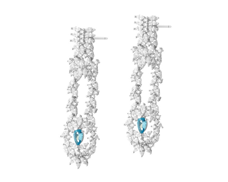 Rhodium Plated Silver Dangling Earring with Cubic Zirconia