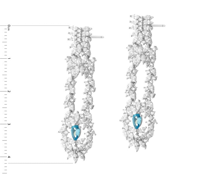 Rhodium Plated Silver Dangling Earring with Cubic Zirconia