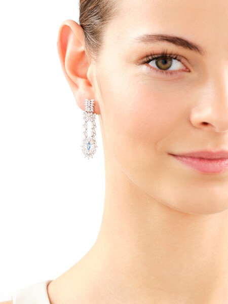 Rhodium Plated Silver Dangling Earring with Cubic Zirconia