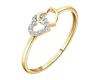 14 K Rhodium-Plated Yellow Gold Ring with Diamonds - 0,02 ct - fineness 14 K