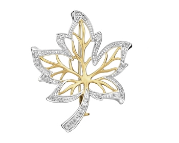 14 K Rhodium-Plated Yellow Gold Brooch with Diamonds - 0,20 ct - fineness 14 K