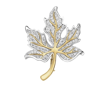 18 K Rhodium-Plated Yellow Gold Brooch with Diamonds - 1,00 ct - fineness 18 K