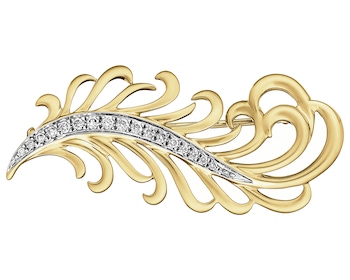 14 K Rhodium-Plated Yellow Gold Brooch with Diamonds - 0,10 ct - fineness 14 K