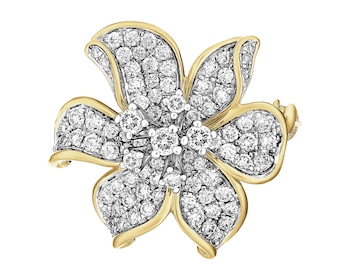 14 K Rhodium-Plated Yellow Gold Brooch with Diamonds - 1,00 ct - fineness 14 K