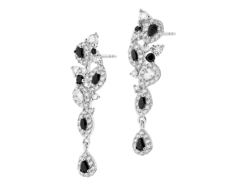 Rhodium Plated Silver Dangling Earring with Cubic Zirconia