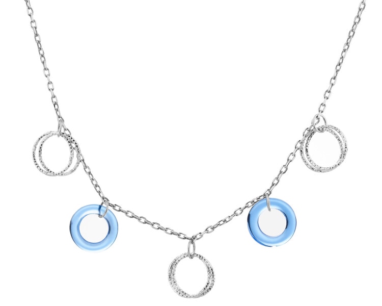 Rhodium Plated Silver Necklace with Glass