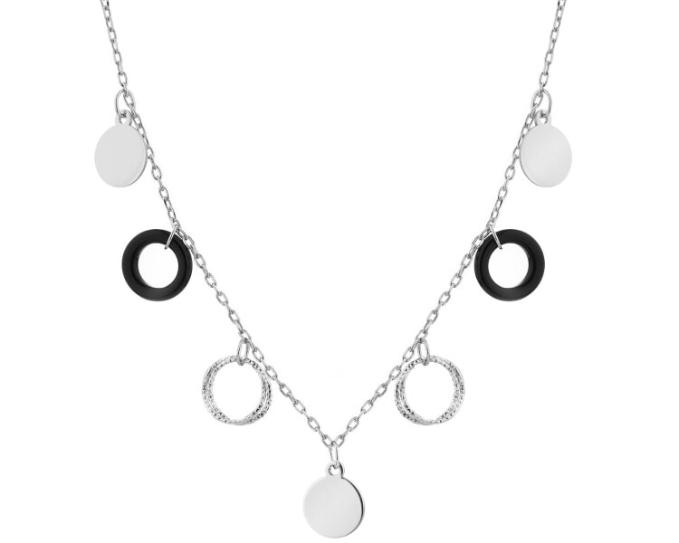 Rhodium Plated Silver Necklace with Glass