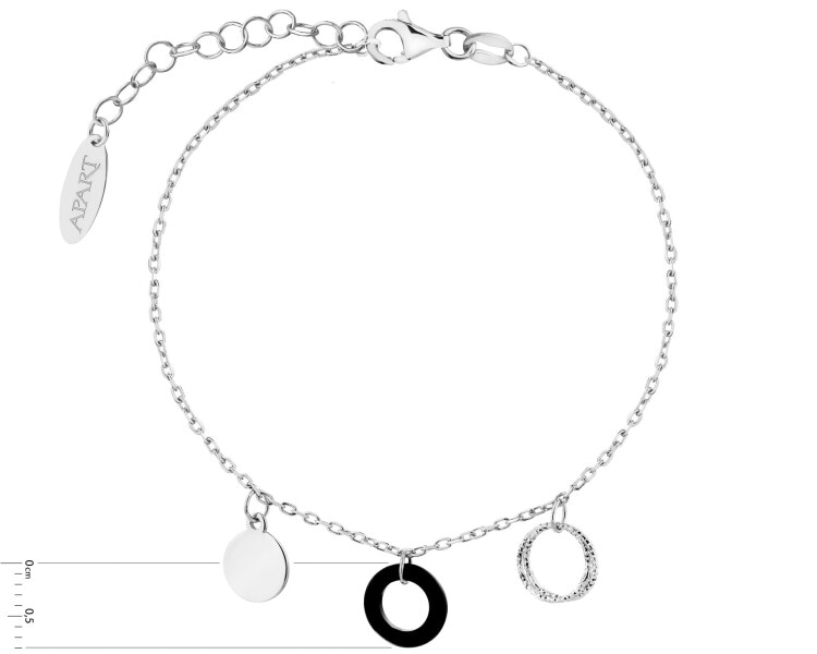 Rhodium Plated Silver Bracelet with Glass