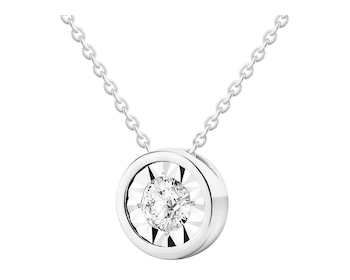 14 K Rhodium-Plated White Gold Necklace with Diamond - 0,10 ct - fineness 9 K