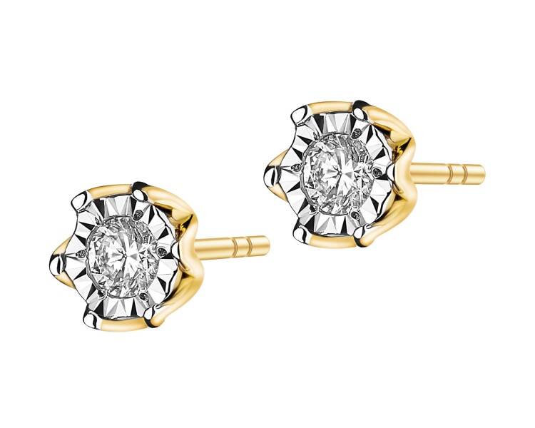 585 Yellow And White Gold Plated Earrings with Diamonds - 0,20 ct - fineness 585