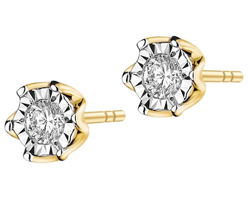 585 Yellow And White Gold Plated Earrings with Diamonds - 0,20 ct - fineness 585