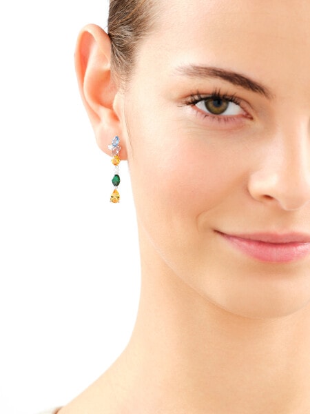 Rhodium Plated Silver Dangling Earring with Cubic Zirconia