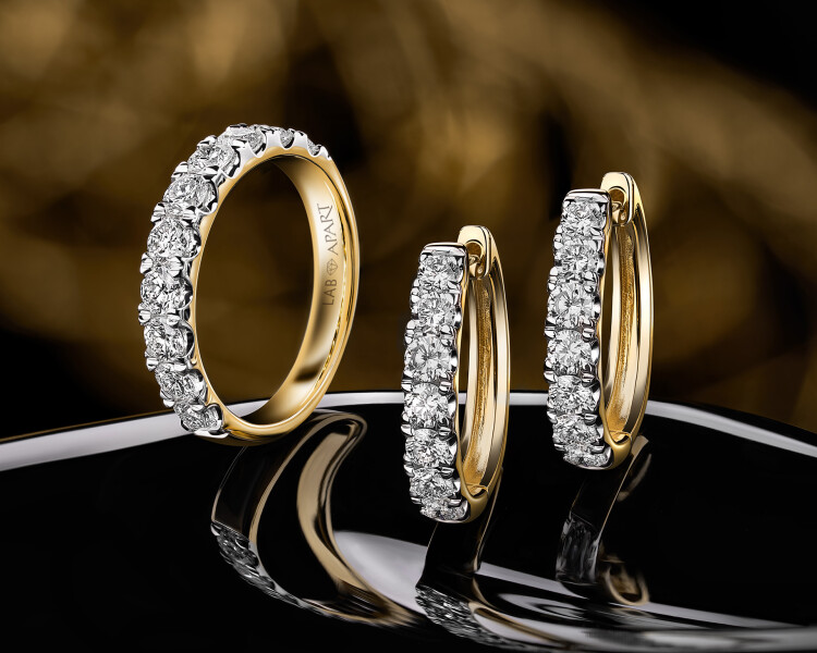 14 K Rhodium-Plated Yellow Gold Band Ring with Laboratory Diamonds - 1,00 ct - fineness 14 K