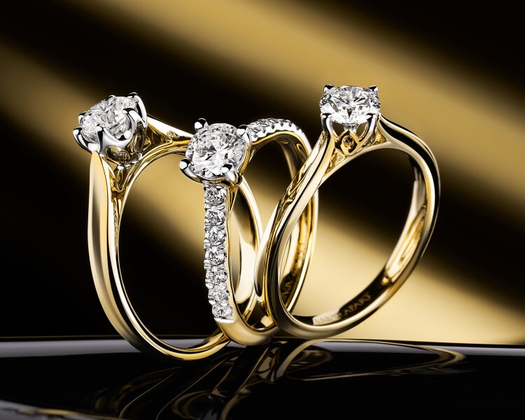 14 K Rhodium-Plated Yellow Gold Ring with Laboratory Diamond - 0,55 ct - fineness 14 K